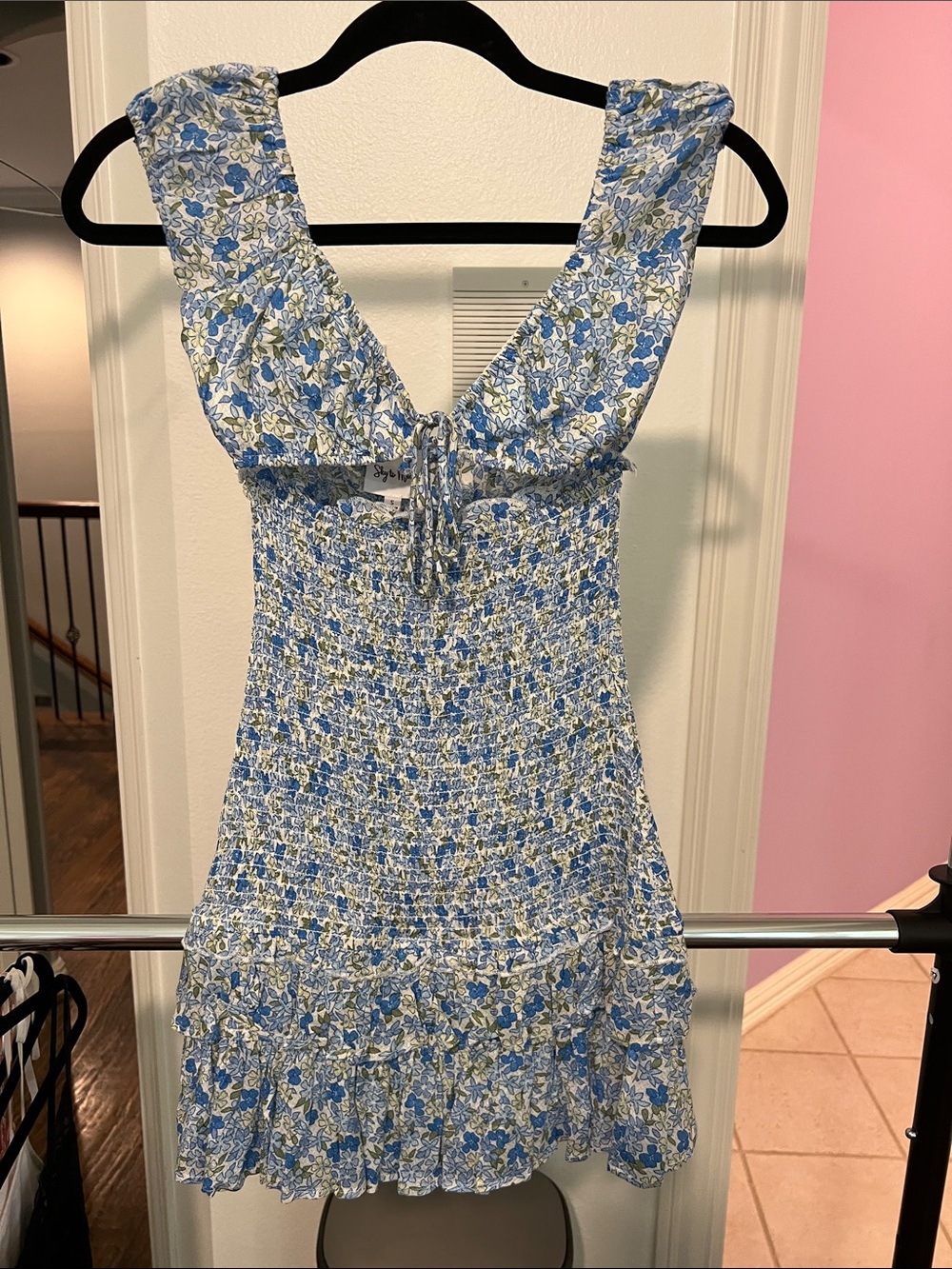 Floral Smocked Mini Dress - Blue/White Sky to Moon Isabelle’s Cabinet size small